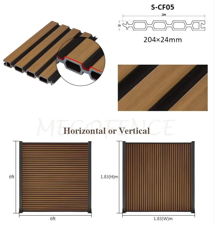 204x24mm dual-tone slat composite fence board design with horizontal and vertical application installation show