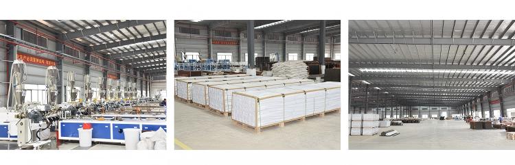 MecoFence factory showing automated composite fence panel production lines, high-volume inventory, and palletized bulk packaging ready for overseas B2B export and contractor supply.