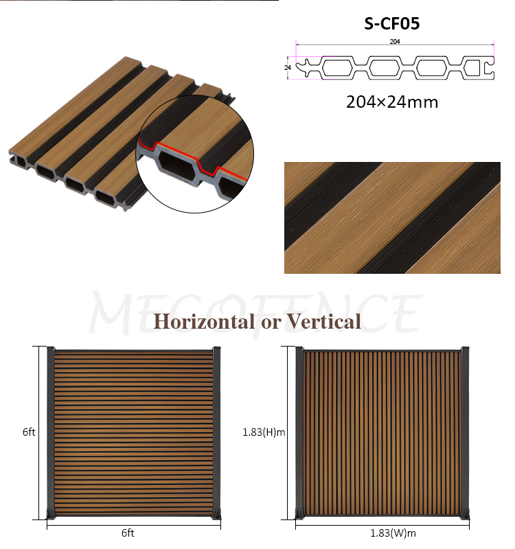 204x24mm dual-tone slat composite fence board design with horizontal and vertical application installation show