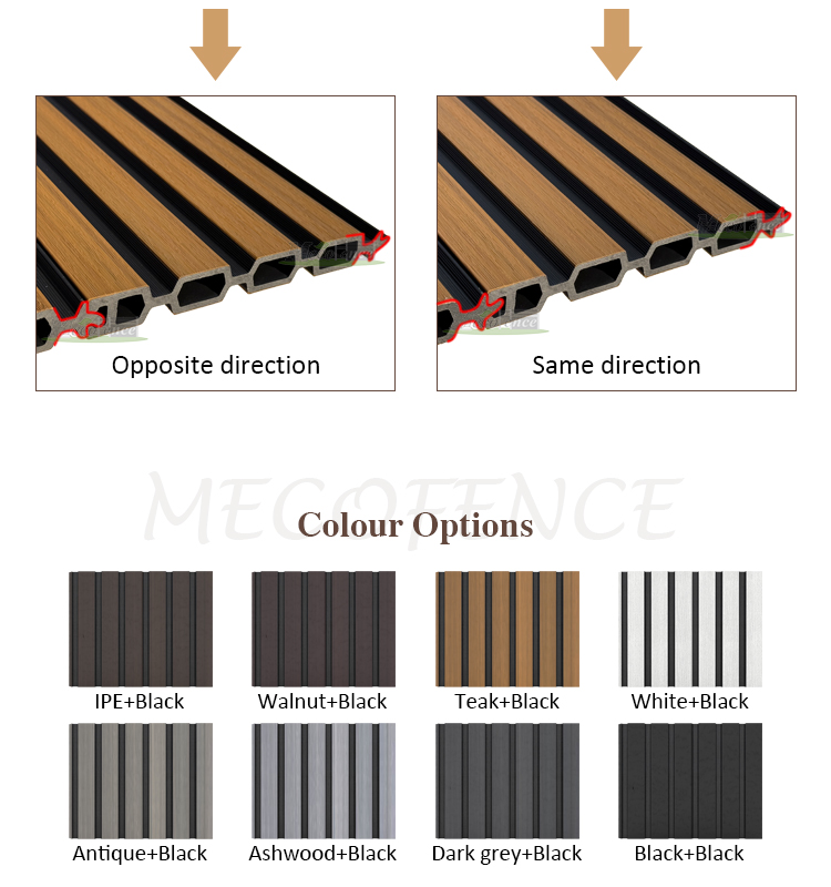 Color options of slat composite fence and the inner interlocking structure shows