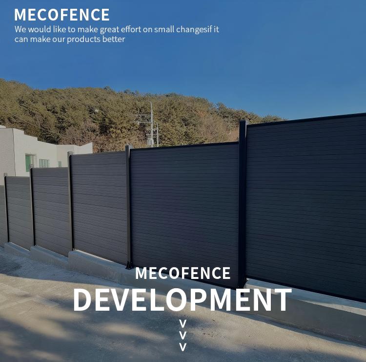 ​​Premium composite fence​​ in charcoal grey with durable base - MECOFENCE DEVELOPMENT commitment to quality improvement in outdoor spaces