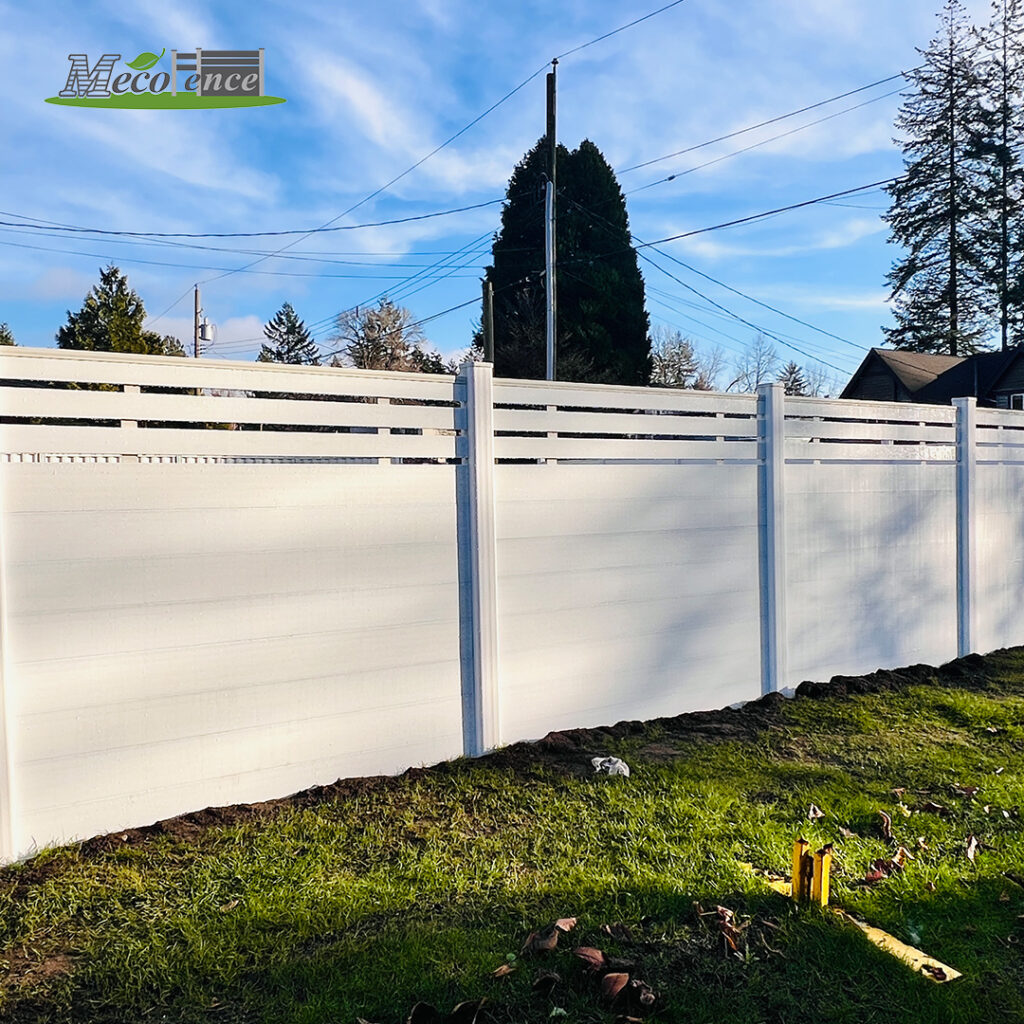 White composite fence panels , ideal for privacy and modern aesthetics in outdoor spaces.