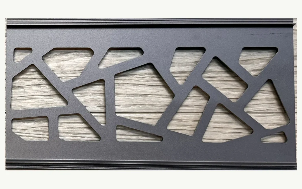 Decorative aluminum fence screen with angular leaf vein cutouts