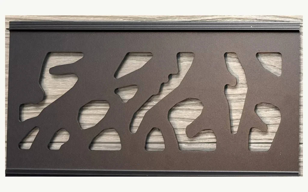 Decorative aluminum fence screen with angular leaf vein cutouts