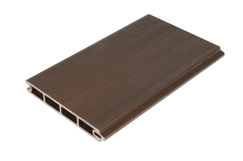 IPE composite fence board showing woodgrain texture and hollow profile