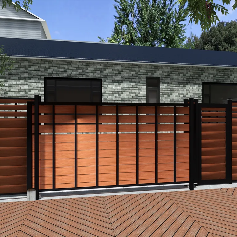 A MecoFence electrical slide gate with coordinated fence panels