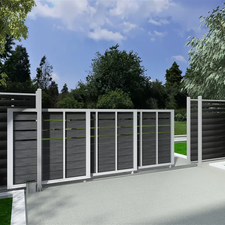 A MecoFence telescopic gate shown across a driveway opening