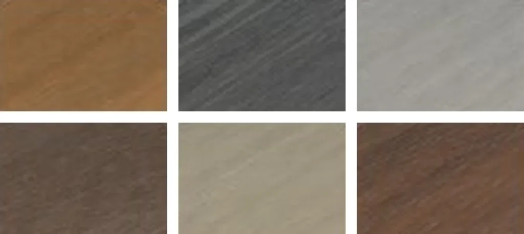 Six standard colours for the full-trellis composite fence: Teak, Dark Grey, Ashwood, IPE, Antique and Walnut