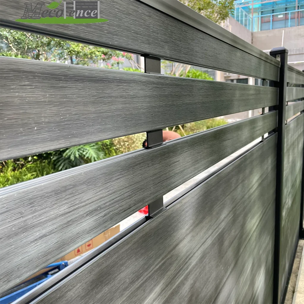 Close-up of dark grey Mid-Trellis boards and the spacer detail between slats