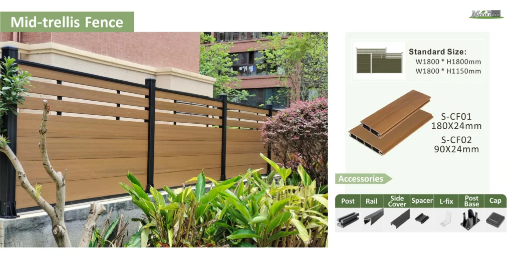 completed mid-trellis wood composite fence  introduction of size,color and accessories