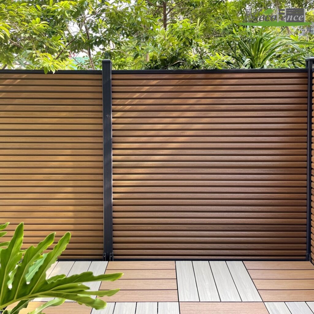 New slat design composite fence finished at backyard 