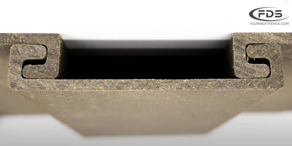 Cross-section of Trex Seclusions composite picket showing interlocking tongue-and-groove channel design