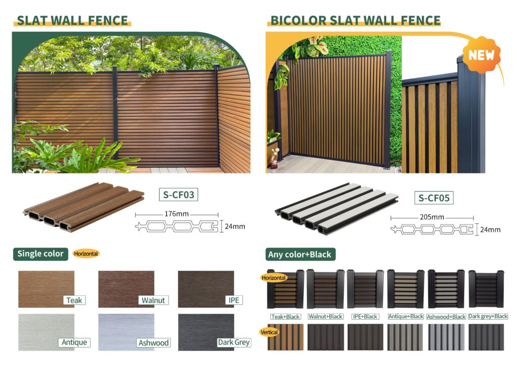 MecoFence catalog,showing the new composite fence in futed design