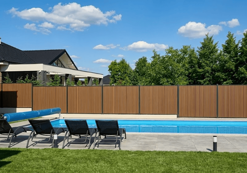 Composite Modern Vertical Privacy Full Size Fence for swimming pool - 6 ft H x 6 ft W - Hurricane Wind, Flame Spread, Noise Reduction Rating - Sustainable, Durable, Eco-Friendly, and Low-Maintenance