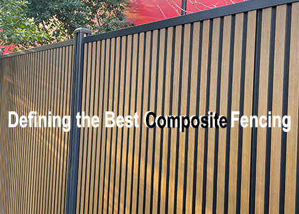 Close-up of premium dual-tone WPC panels showing realistic deep wood grain texture, illustrating the design standard for the best composite fencing 2026.