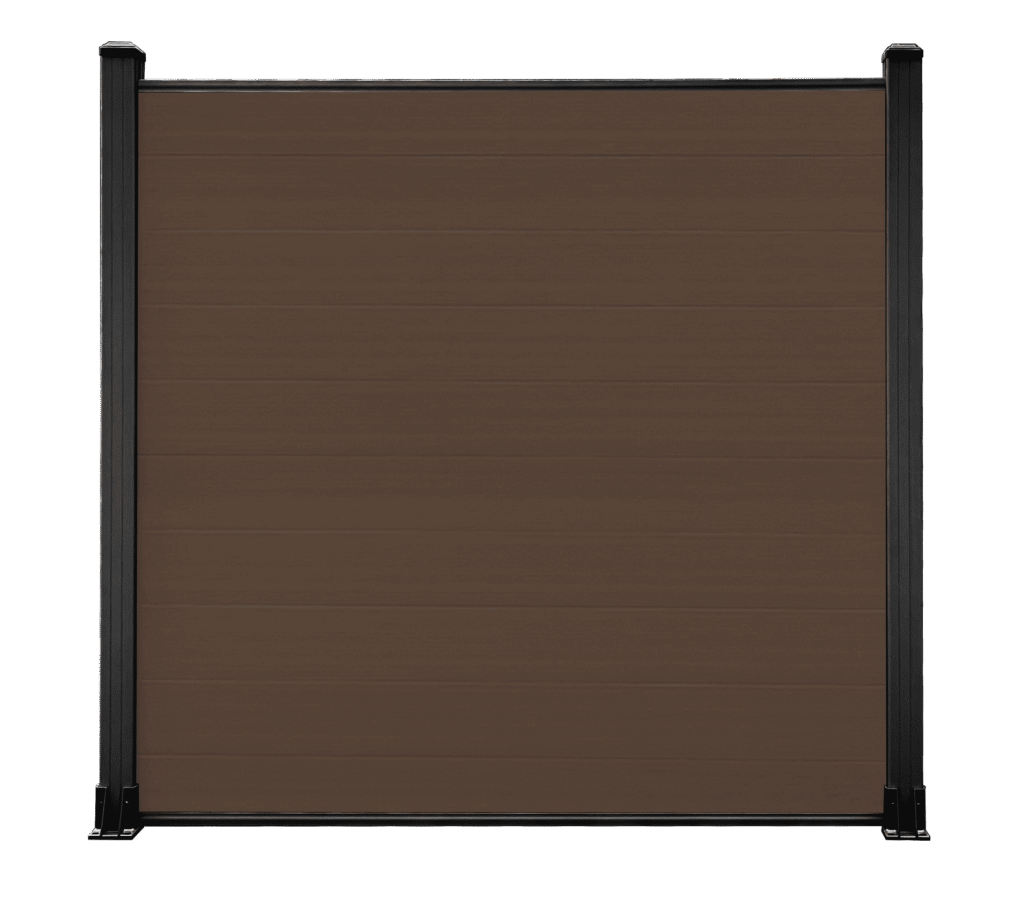 Mecofence anti-scratch IPE color co-extrusion composite fencing panel with matte finish and black aluminum frame