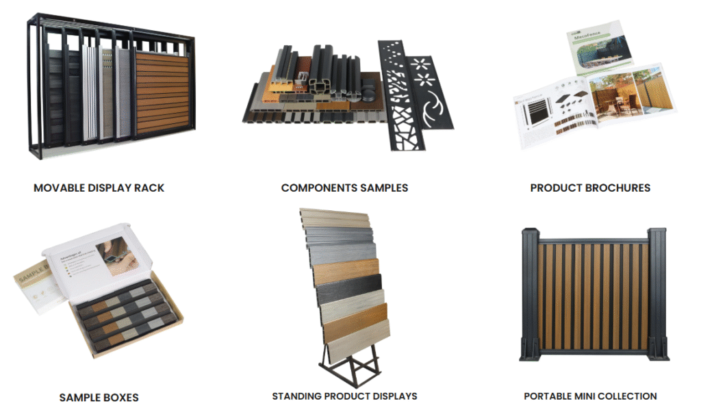 Mecofence business materials for wholesalers and distributors.sample kit,catalog,show kit etc