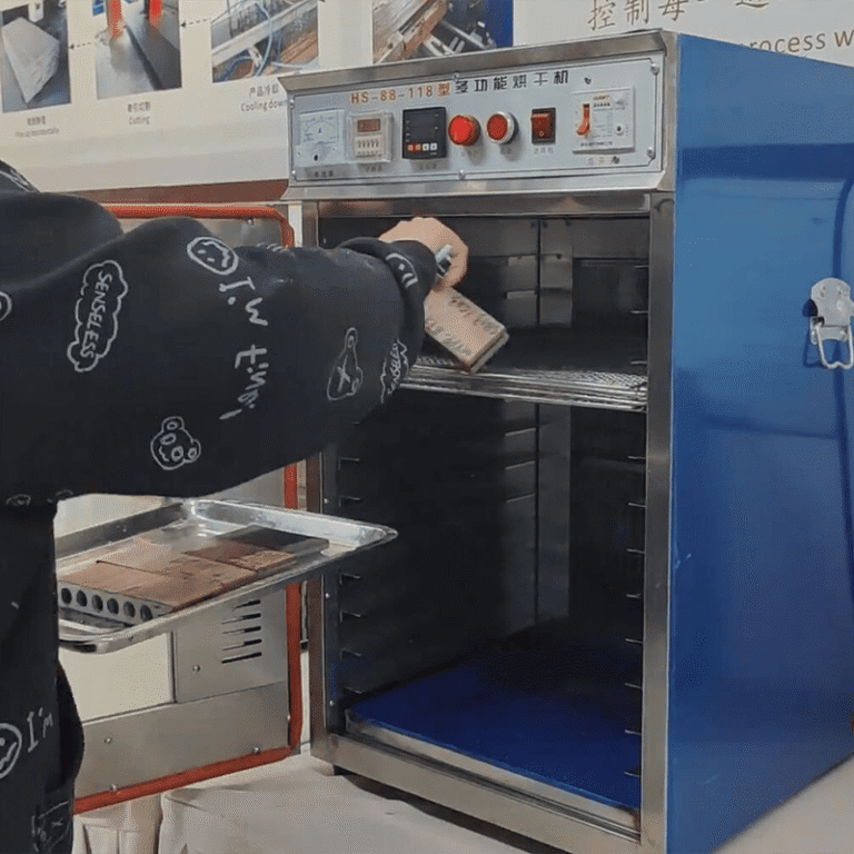 Industrial drying chamber used by premium composite fence manufacturer MecoFence for high-temperature desiccation testing, ensuring panels resist shrinkage and warping in extreme arid climates.