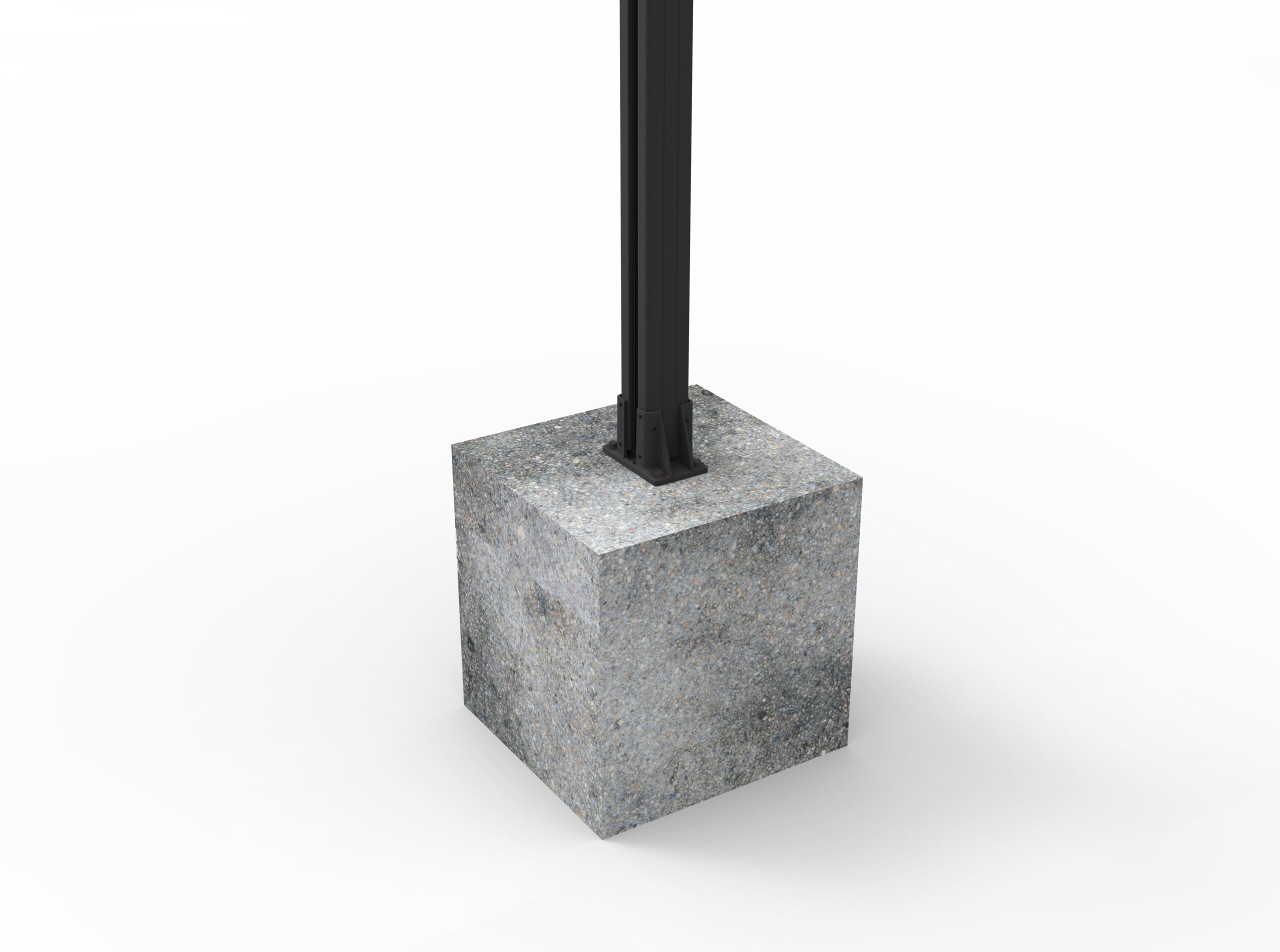 MecoFence post concrete embedment installation — post set directly in soil footing