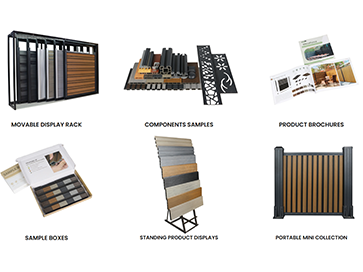 MecoFence OEM / private-label distributor kit — movable display rack, component samples, product brochures, sample boxes, standing displays and portable mini collection
