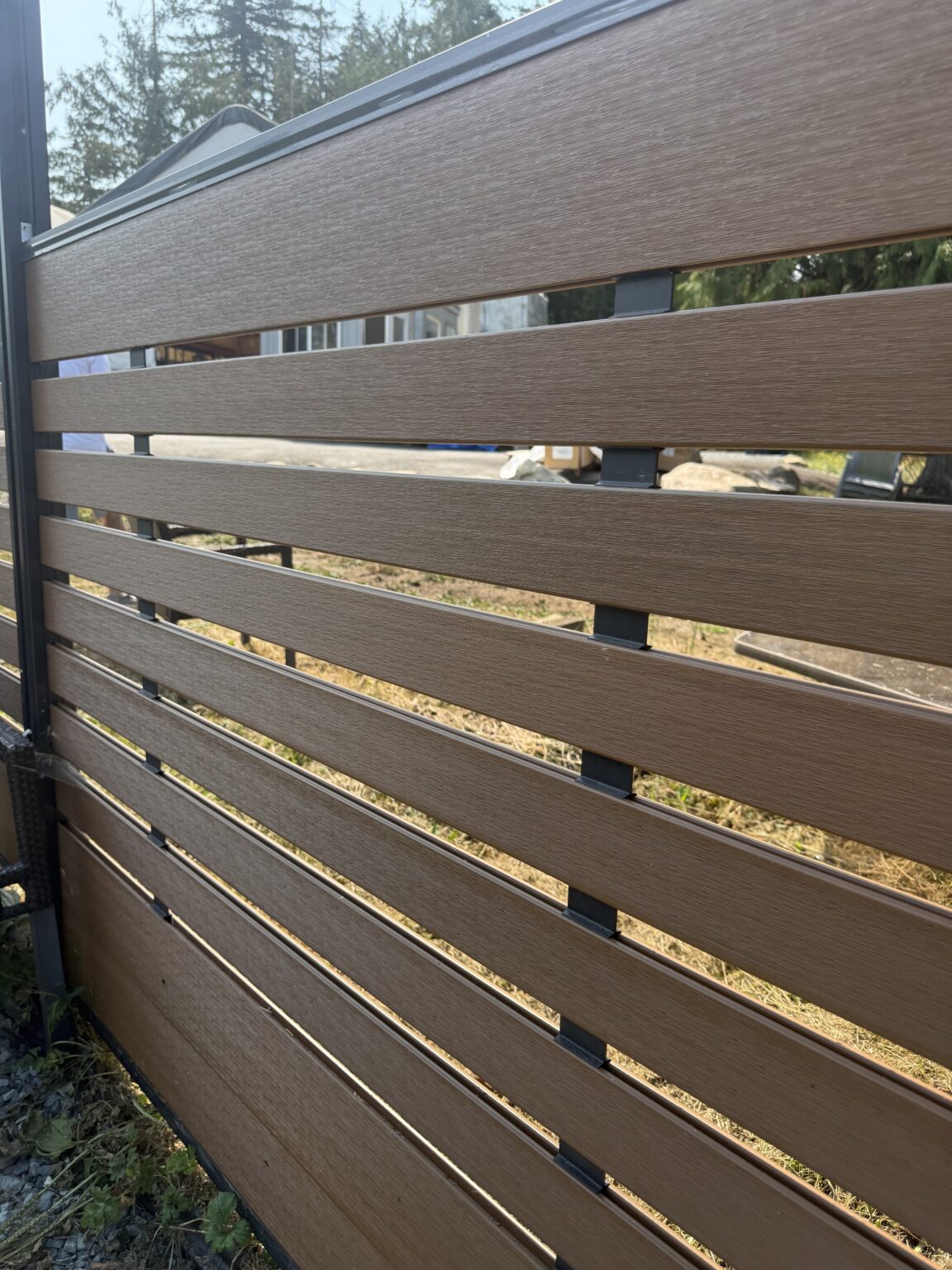 Brown Wpc Horizontal Slat Fence Detail