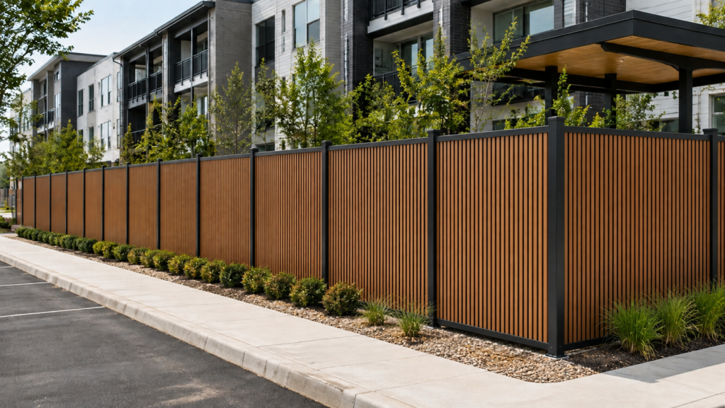 Teak Fluted Composite Fence Commercial Project