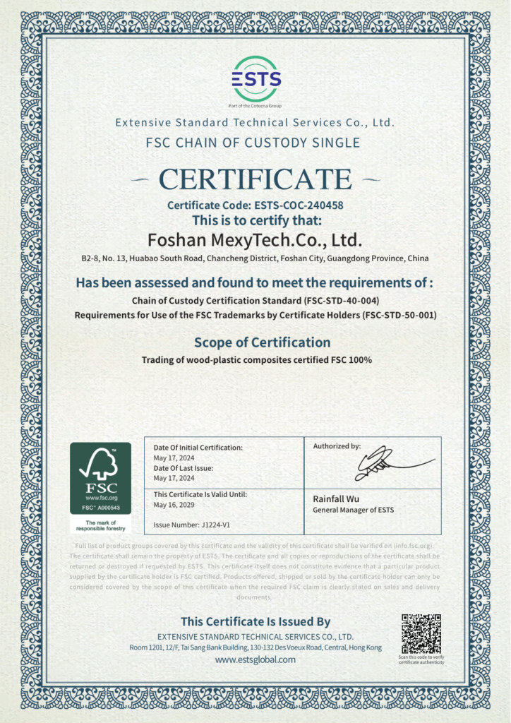 FSC Chain of Custody certificate ESTS-COC-240458 for Foshan MexyTech.Co., Ltd.